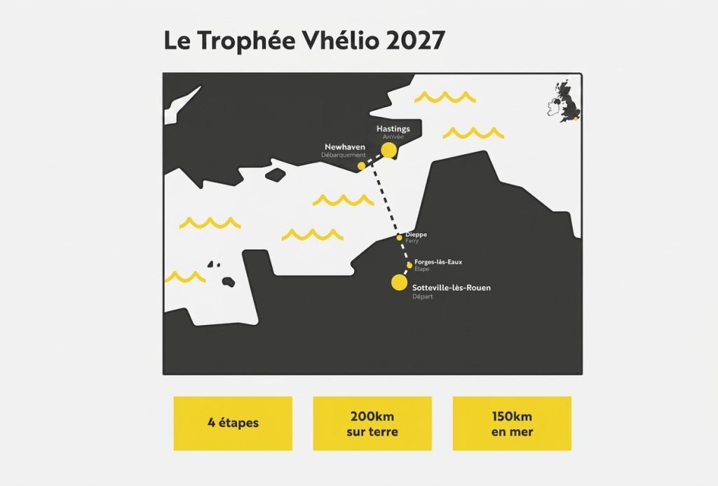 Carte du parcours du Trophée Vhélio entre Sotteville-lès-Rouen et Hastings